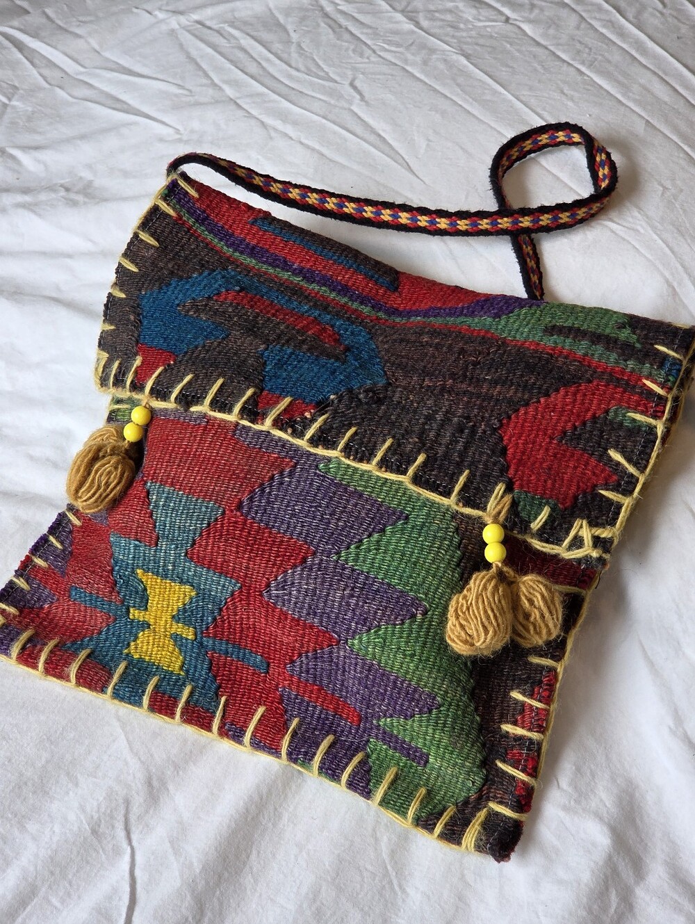 Handwoven Multicolor Ethnic Crossbody Bag - Vibrant Red & Green